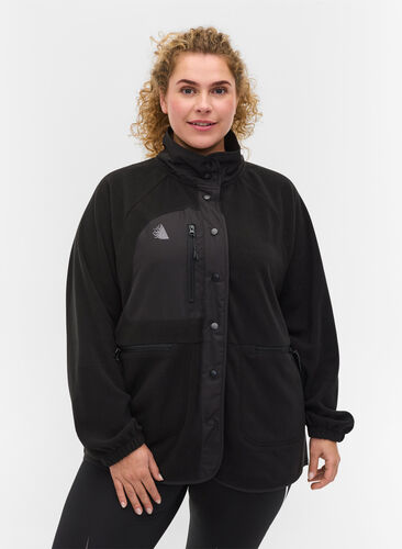 Veste de sport en polaire à col montant et poches, Black, Model image number 0