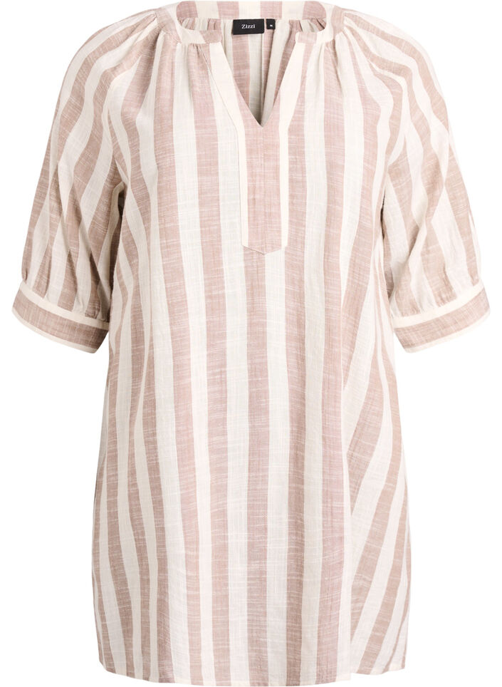 Katoenen tuniek met V-hals, Beige, Packshot image number 0