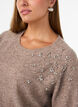 Gebreide blouse met strassteentjes en studs, Beige, Model image number 3