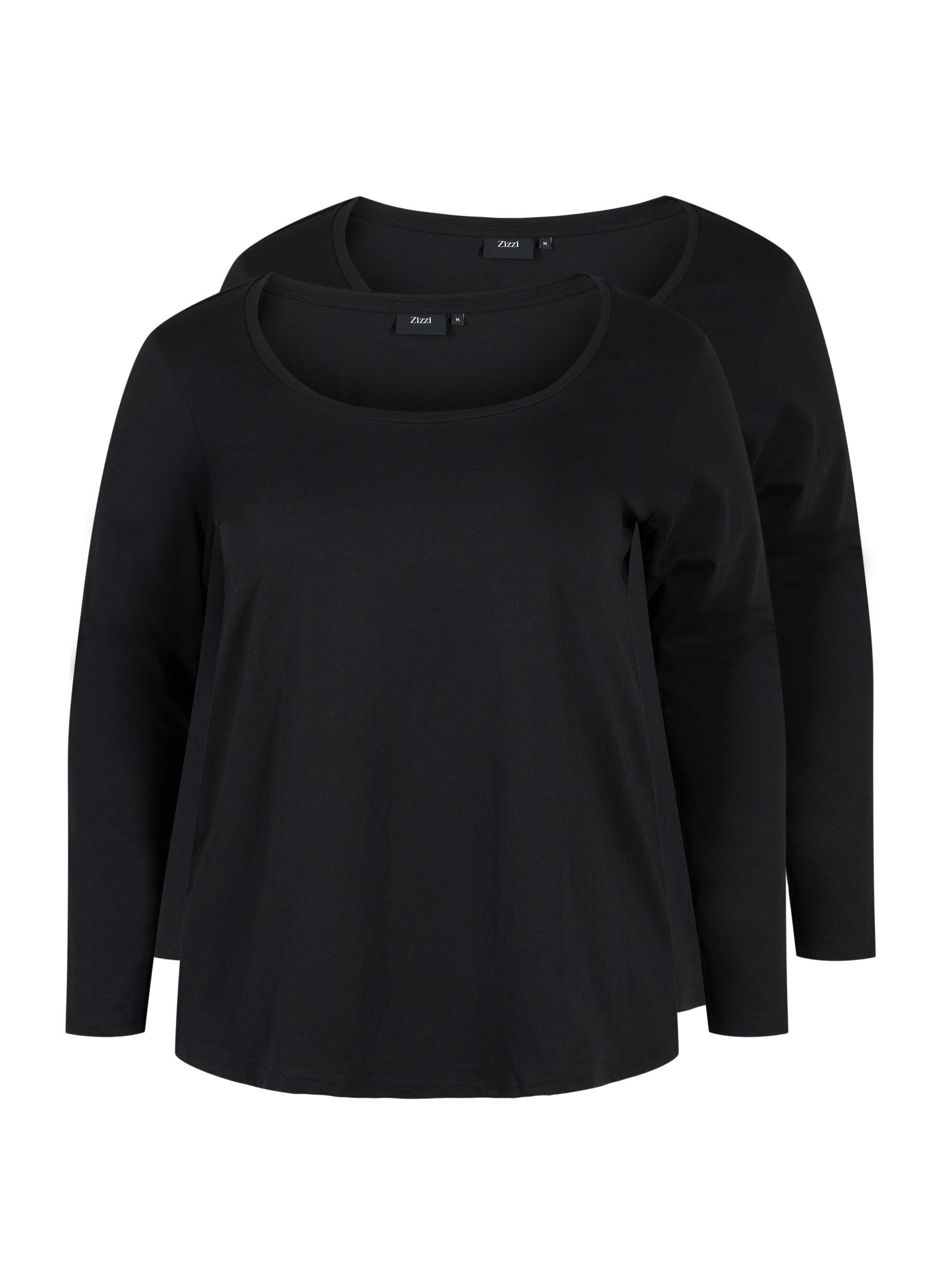 ZizziSet van 2 basic tops in katoen , Black/Black, Packshot image number 0