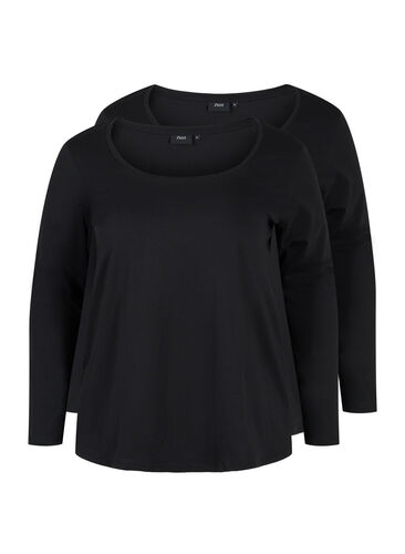 Lot de 2 blouses basiques en coton, Black/Black, Packshot image number 0