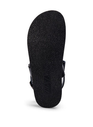 Leren sandaal met brede pasvorm en verstelbare bandjes, Black, Packshot image number 5