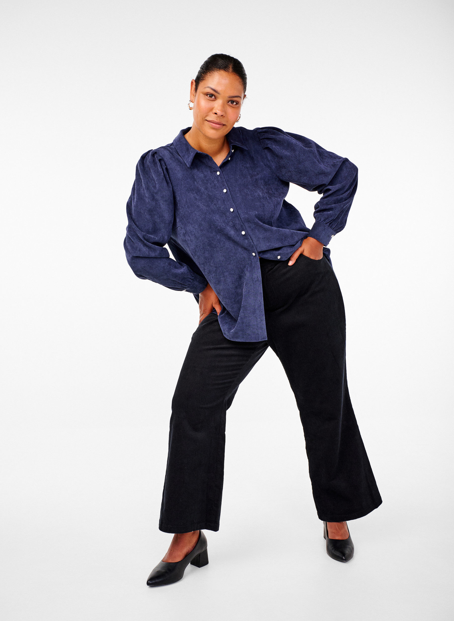 ZizziBootcut ribbroek met hoge taille, Zwart, Image image number 0