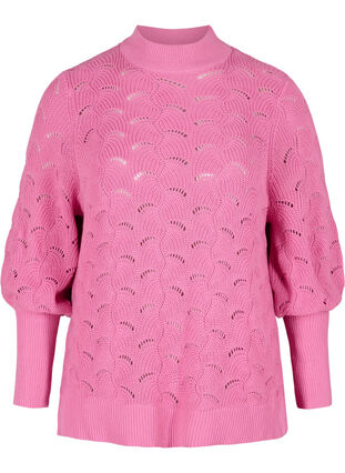 Pull en tricot à motifs avec manches bouffantes, Wild Orchid, Packshot image number 0