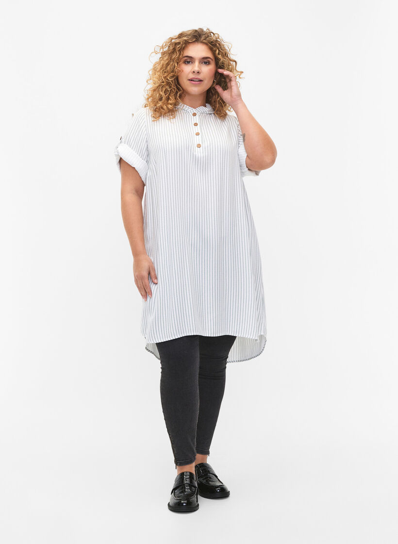 Tuniek van viscose met korte mouwen en capuchon, Chinois Green Stripe, Model image number 2