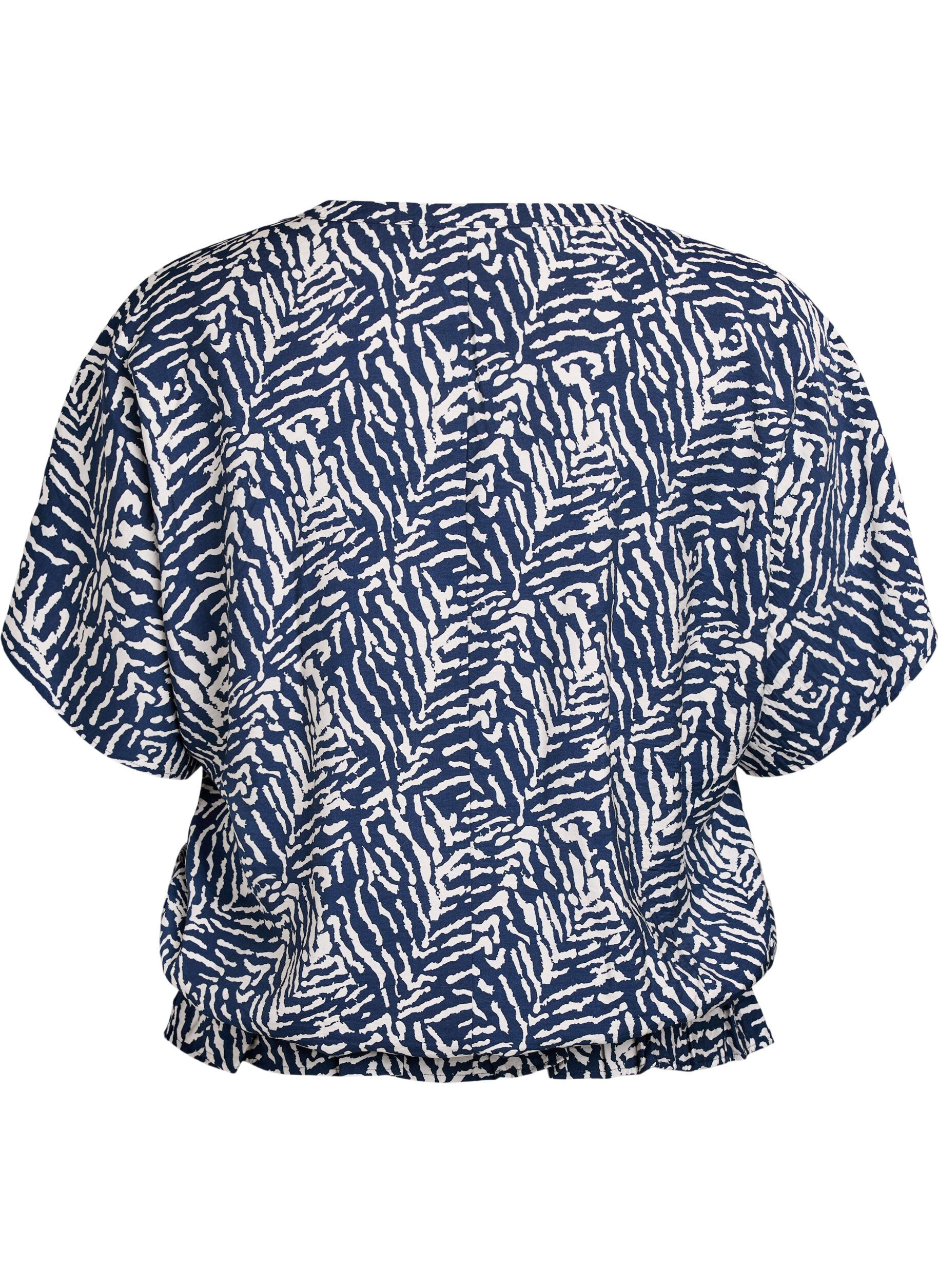 ZizziBlouse met korte mouwen en een rucherand, Blauw, Packshot image number 1