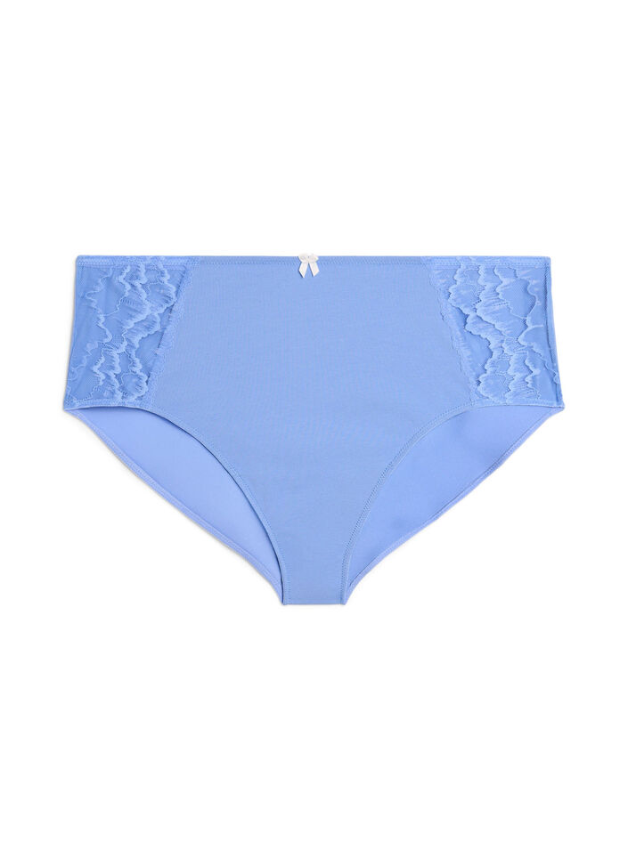 Culotte brief en coton avec empi&egrave;cements en dentelle, Bleu, Packshot image number 0