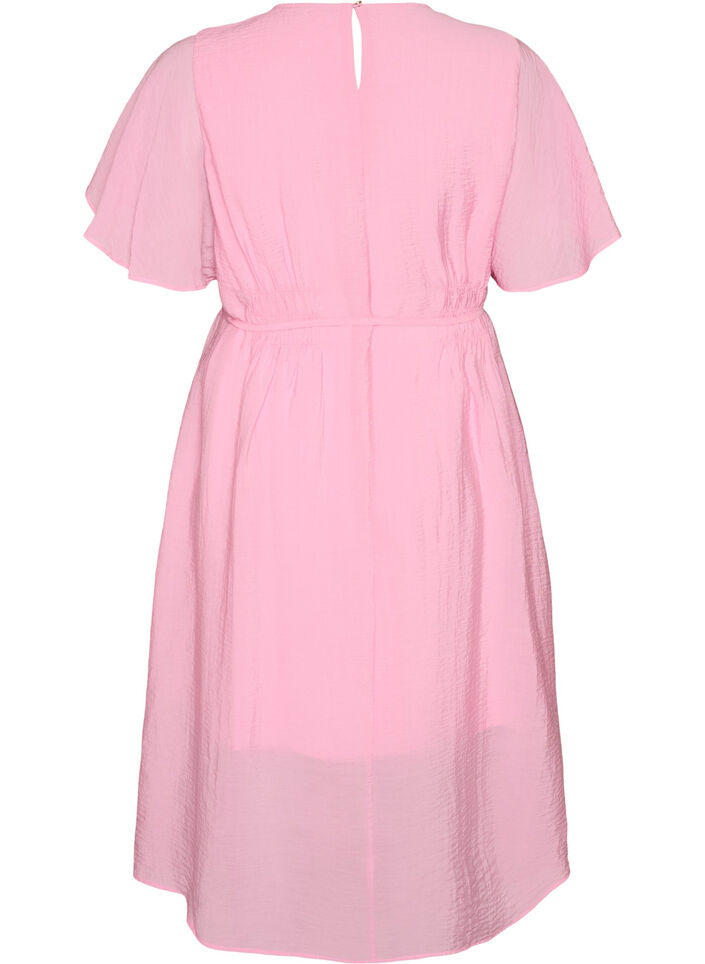 Enkellange jurk met vlindermouwen en strikceintuur, Roze, Packshot