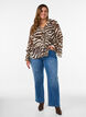 Blouse en mousseline avec imprim&eacute; z&egrave;bre et volants, Marron, Model image number 1
