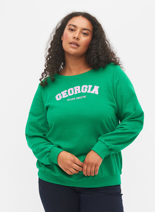 Sweat-shirt en coton avec imprimé de texte, Jolly Green, Model image number 0