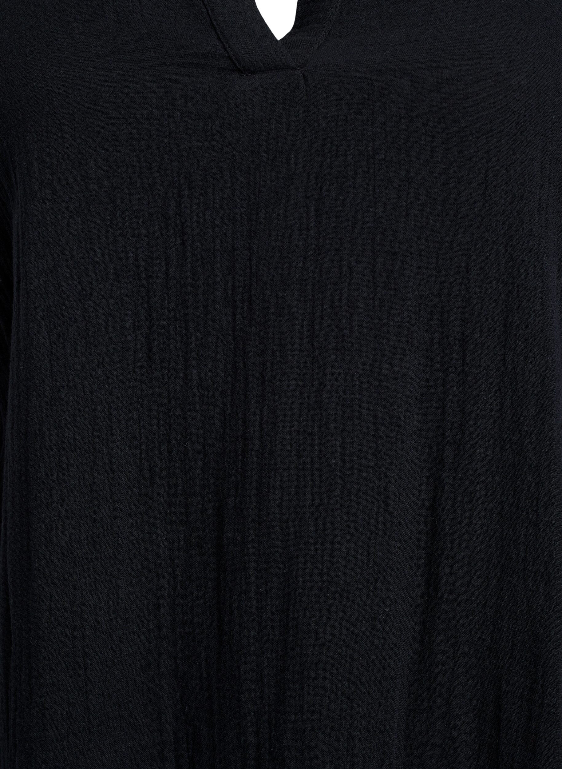 ZizziRobe courte &eacute;vas&eacute;e en mousseline de coton, Noir, Packshot image number 2