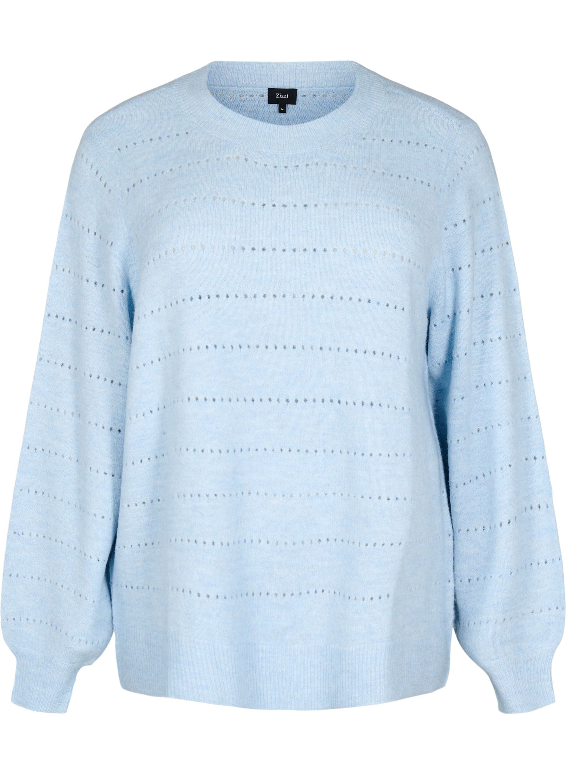 ZizziGebreide blouse met ronde hals en kantpatroon, Cashmere Blue Mel., Packshot image number 0