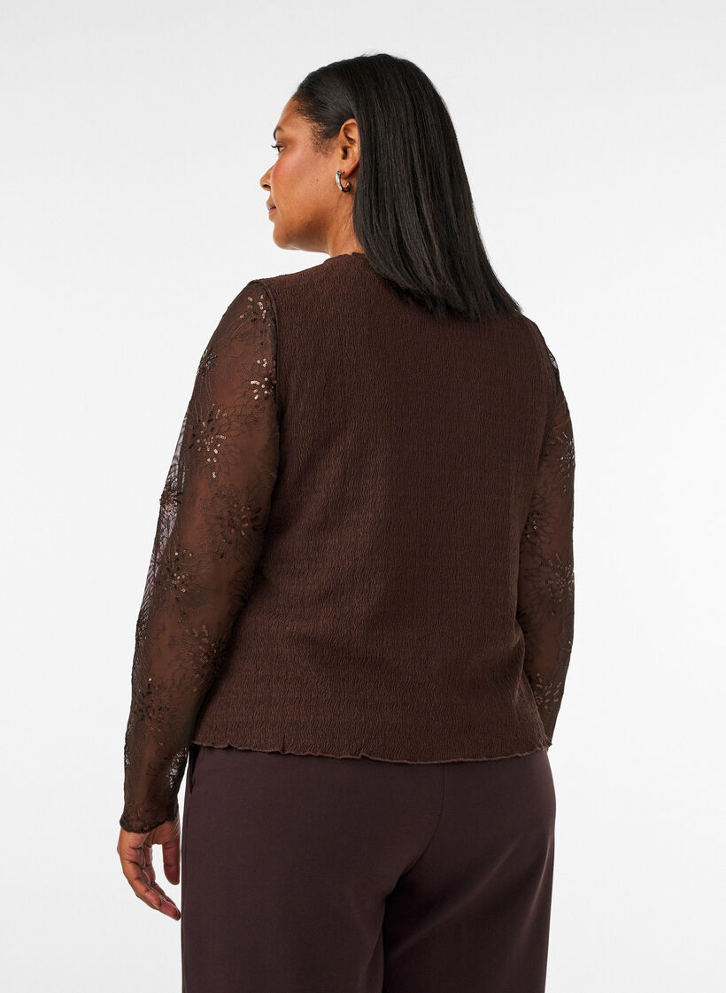 Top sans manches &agrave; texture ondul&eacute;e et fermeture boutonn&eacute;e, Marron, Model image number 2