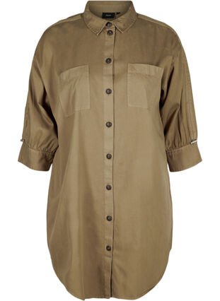 Chemise longue avec poches poitrine, Kaki Green, Packshot image number 0