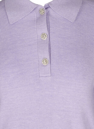 Gebreide top met lange mouwen, kraag en imitatieknopen, Purple Rose Mel., Packshot image number 2