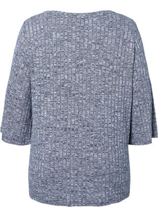 Gemêleerde blouse met ronde hals en 3/4 mouwen, Dress Blues Mel., Packshot image number 1