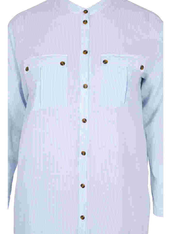 Lange gestreepte blouse jurk in katoen, Blue Stripe, Packshot image number 2