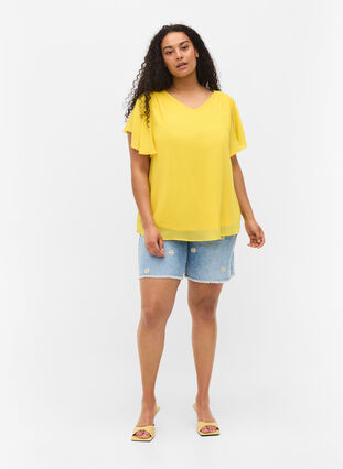 Blouse manches courtes, Primrose Yellow, Model image number 2