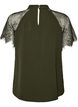 Blouse &agrave; col montant avec manches courtes en dentelle, Vert fonc&eacute;, Packshot image number 1