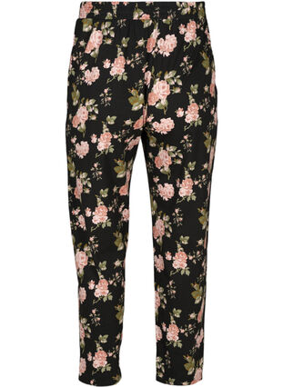Bas de pyjama fleuri en coton, Black w. Flower, Packshot image number 1