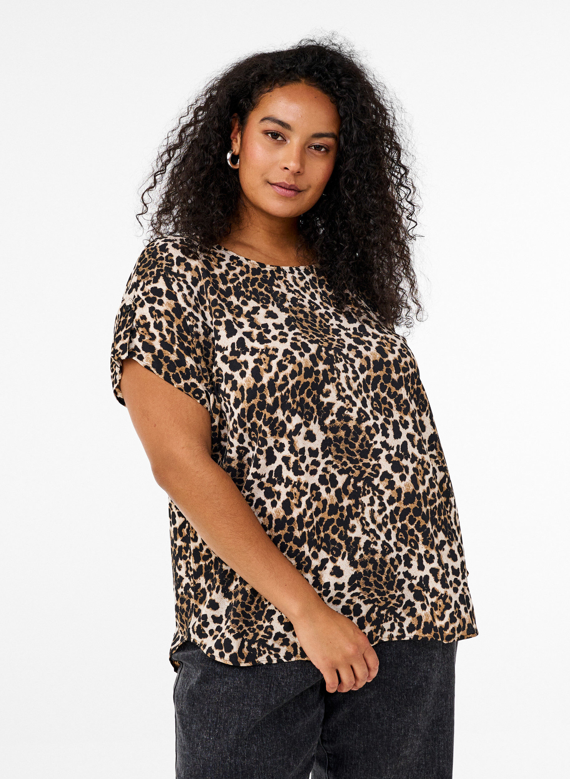 ZizziBlouse met korte mouwen en print, Leopard AOP, Model image number 0