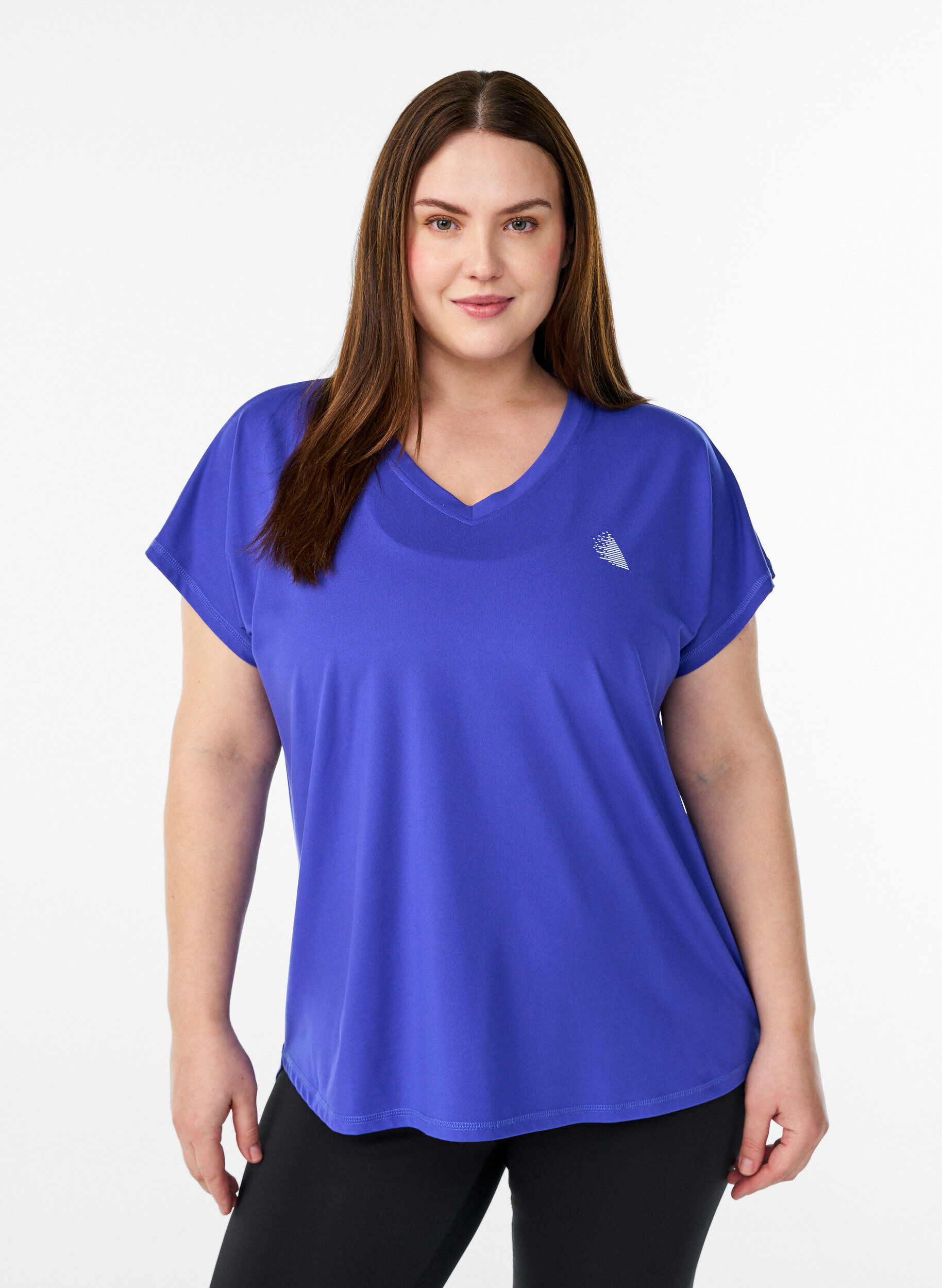 T-shirt de sport &agrave; manches courtes avec col en V, Violet, Model