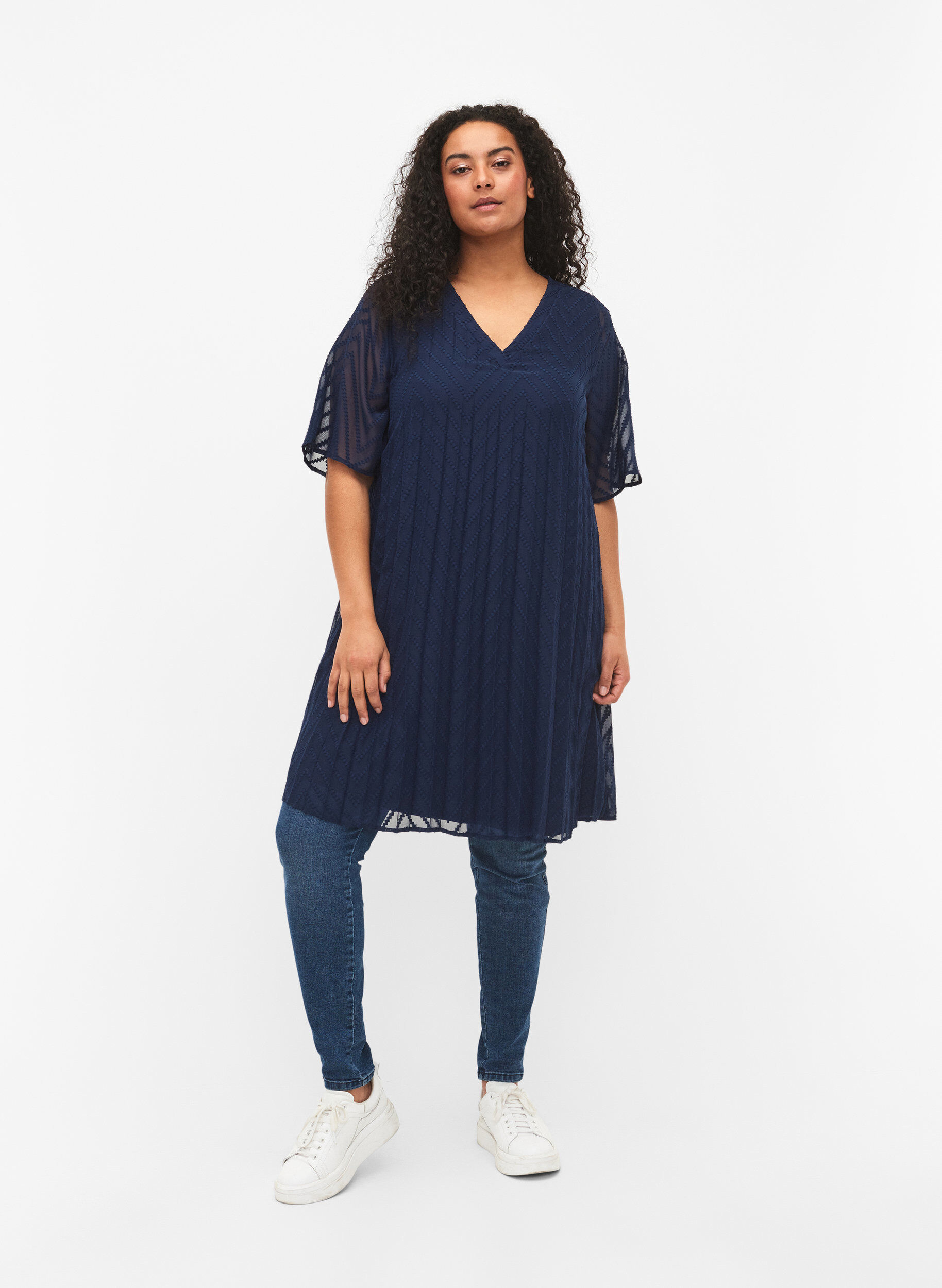 ZizziJurk met korte mouwen en structuur, Navy Blazer, Model image number 2