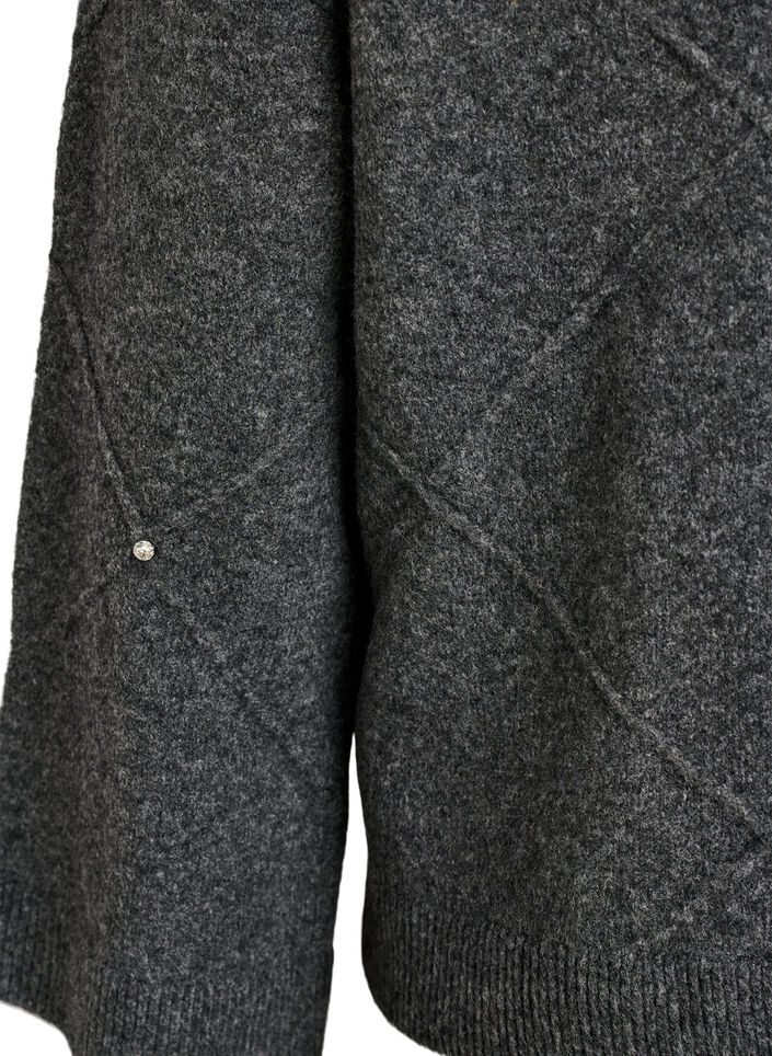 Gebreide blouse met strassteentjes en ruitpatroon, Grijs, Packshot image number 3