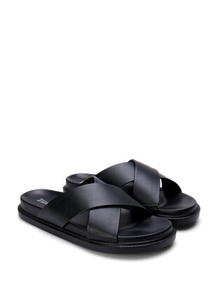 Sandalen met brede pasvorm en gekruiste bandjes, Black, Packshot image number 1