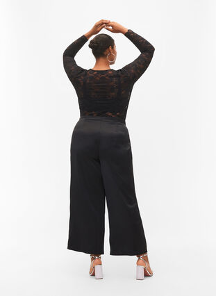 Satijnen broek met wijdte, Black, Model image number 1
