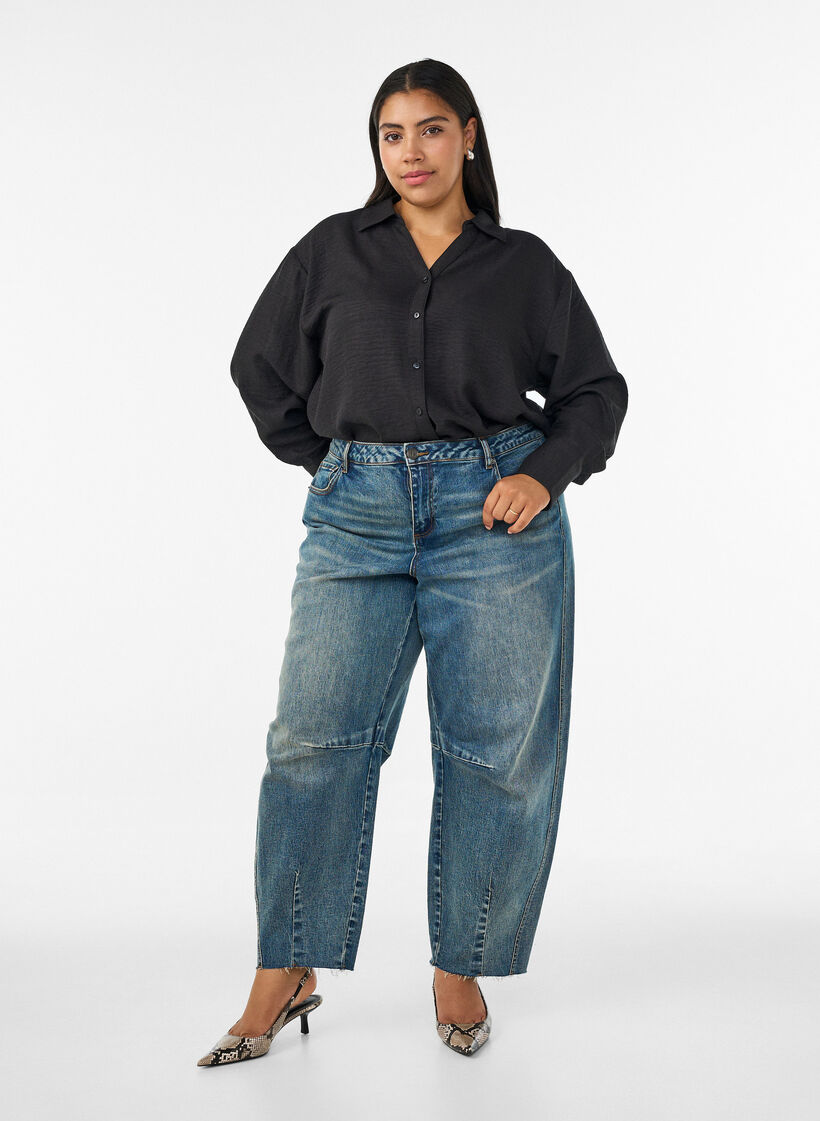 Losse shirt met V-hals, Zwart, Model image number 1
