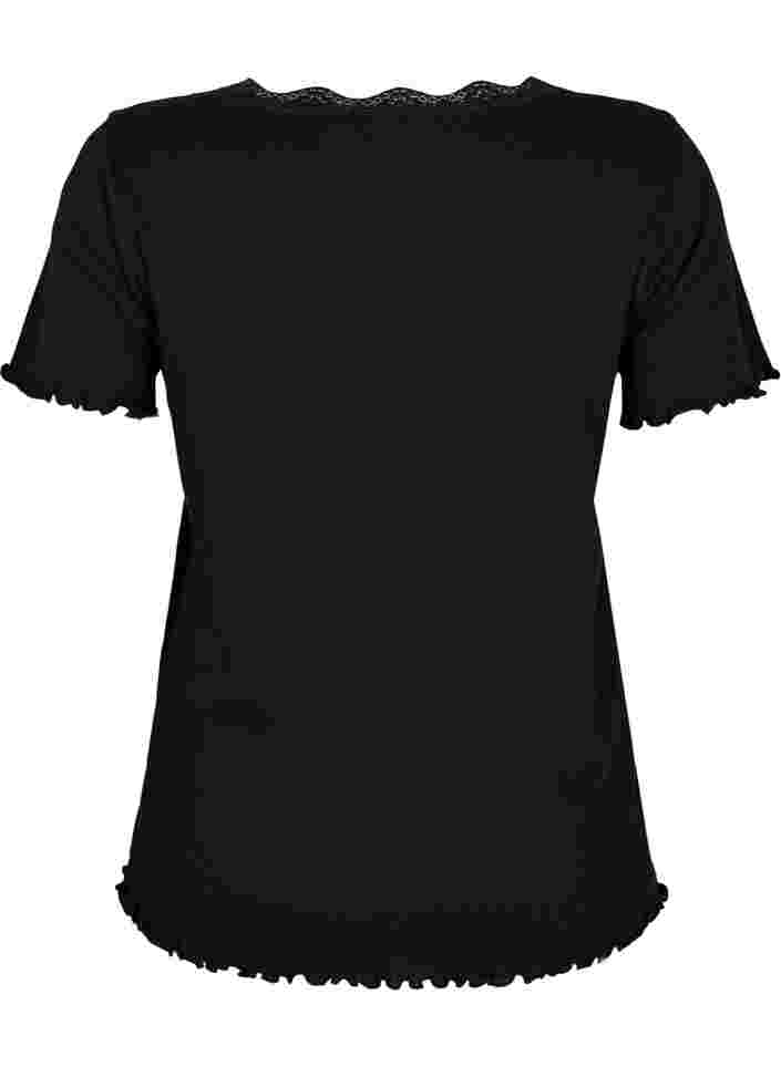 Nachthemd met korte mouwen en kanten randje, Black, Packshot image number 1