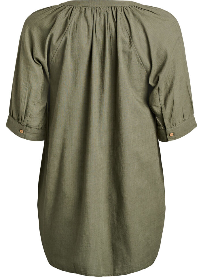 Tunique en coton avec un col en V, Vert, Packshot image number 1