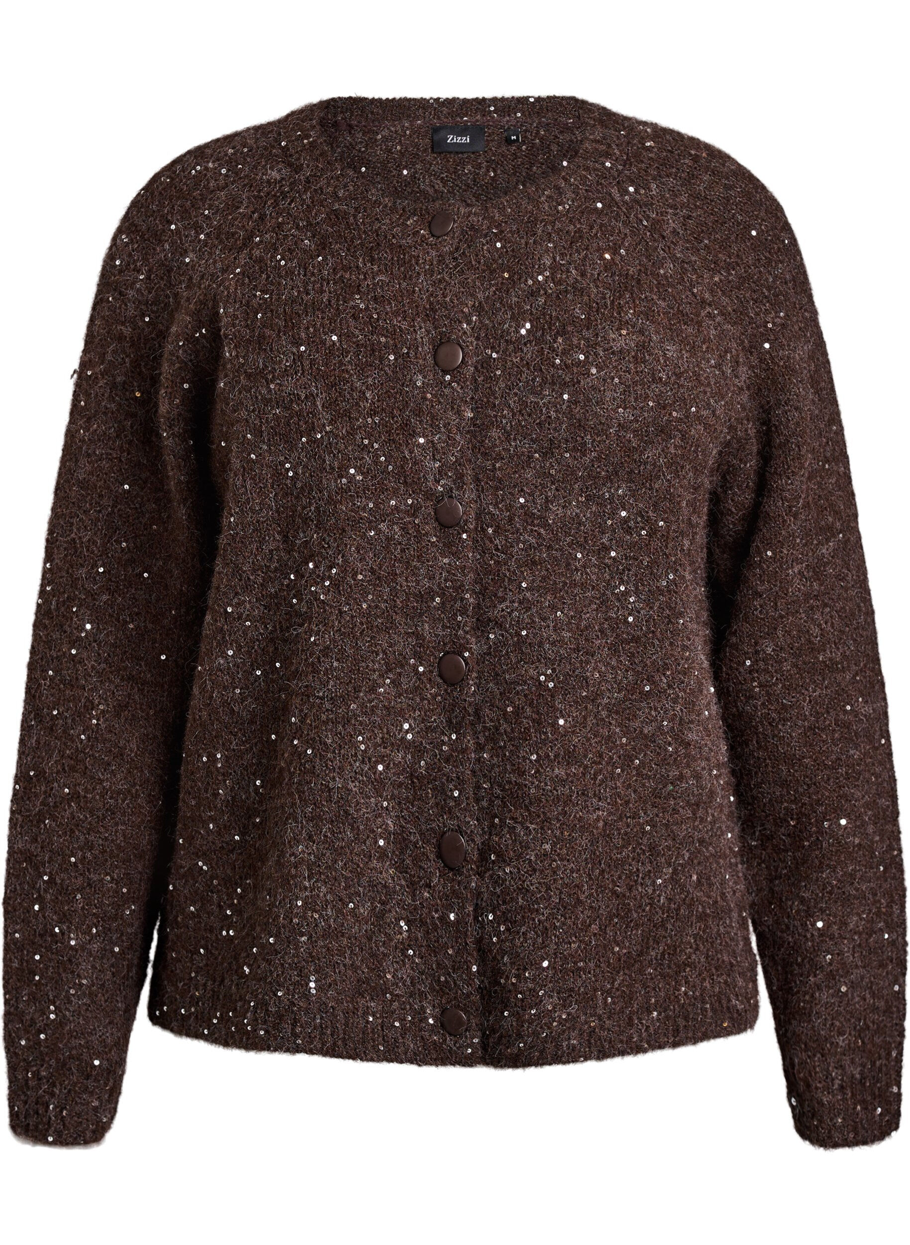 Zizzi Cardigan en maille avec sequins, Marron, Packshot image number 0