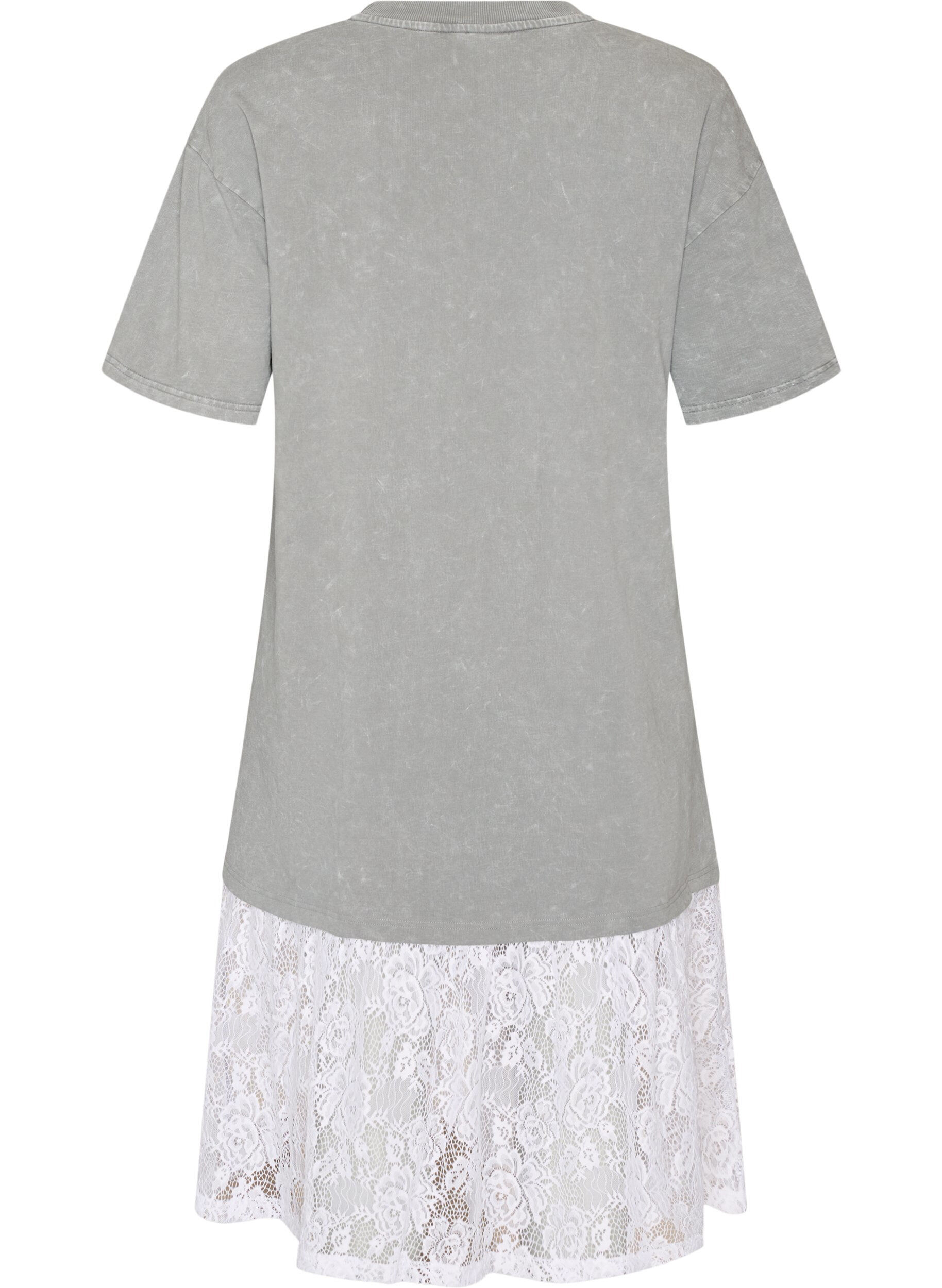 ZizziRobe T-shirt ample avec bordure en dentelle, Gris, Packshot image number 1