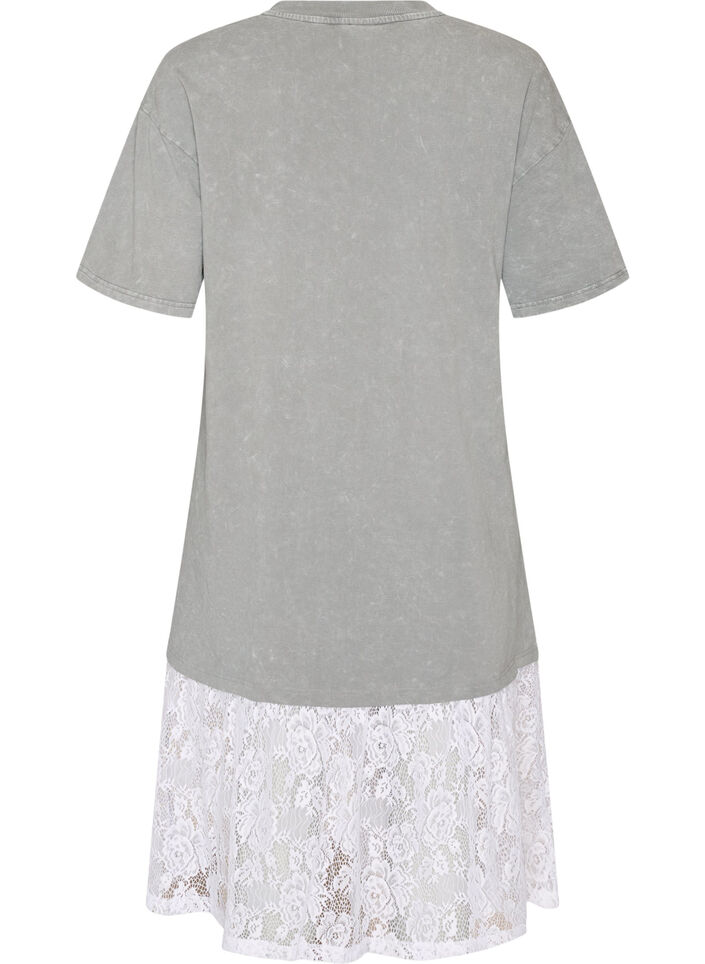 Robe T-shirt ample avec bordure en dentelle, Gris, Packshot image number 1
