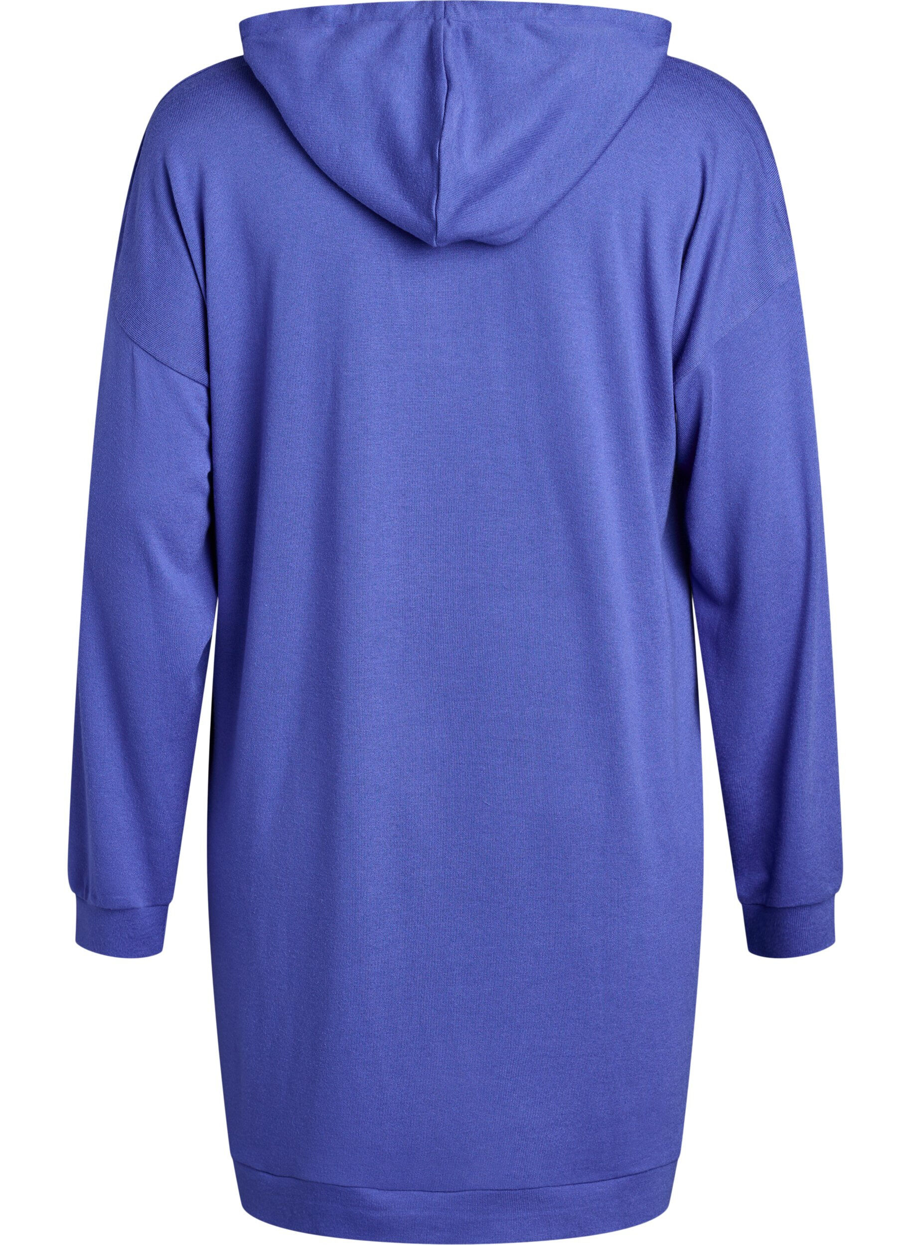 Zizzi Robe sweat &agrave; capuche courte avec poche kangourou, Bleu, Packshot image number 1