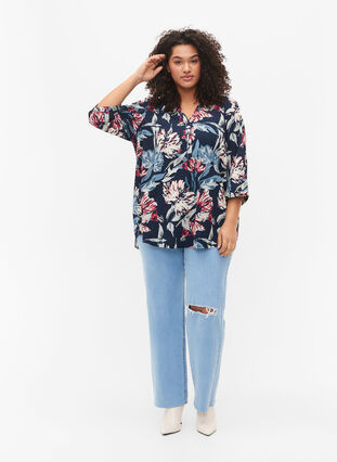Blouse à manches 3/4, Navy Flower, Model image number 2