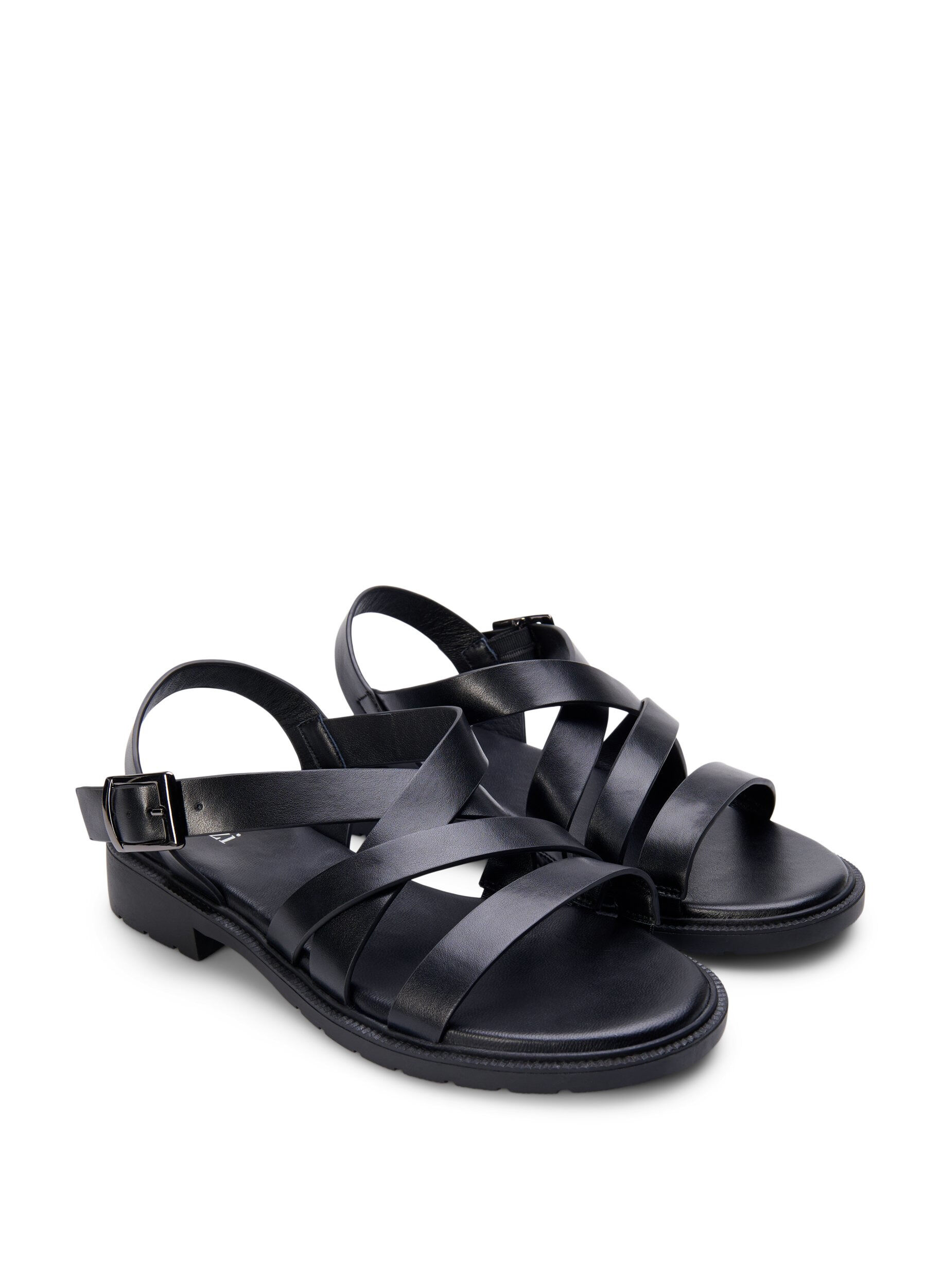 ZizziLeren zomersandalen met een brede pasvorm, Black, Packshot image number 1