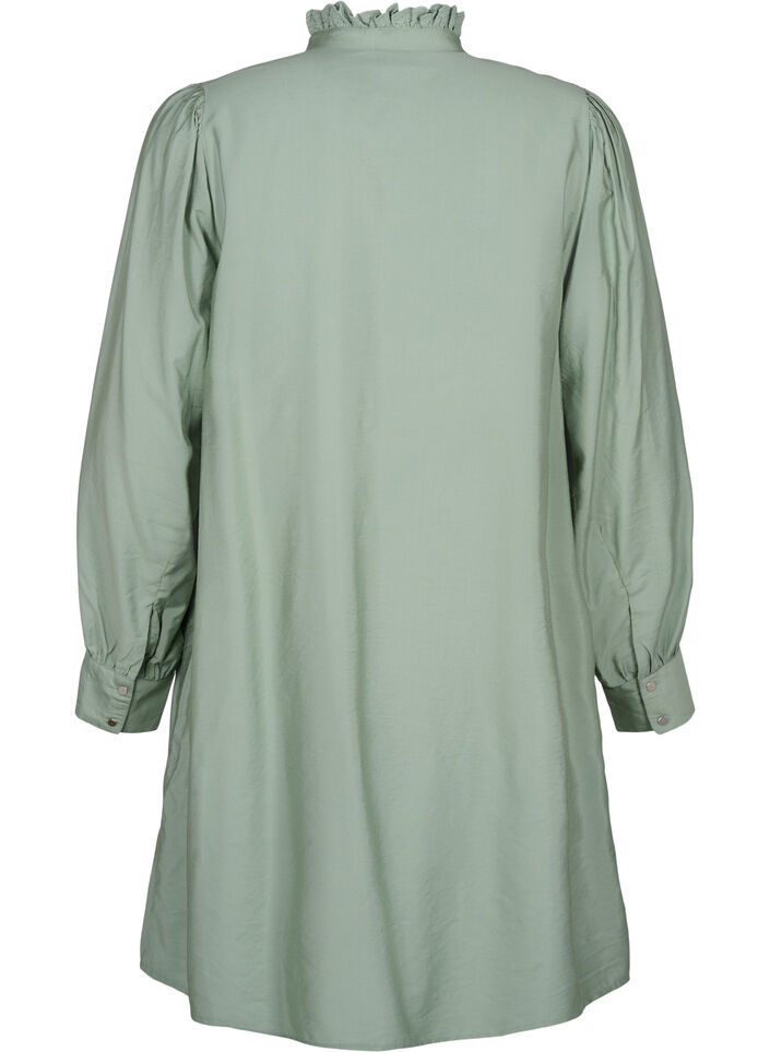 Viscose Shirt Jurk met ruffles, Groen, Packshot image number 1