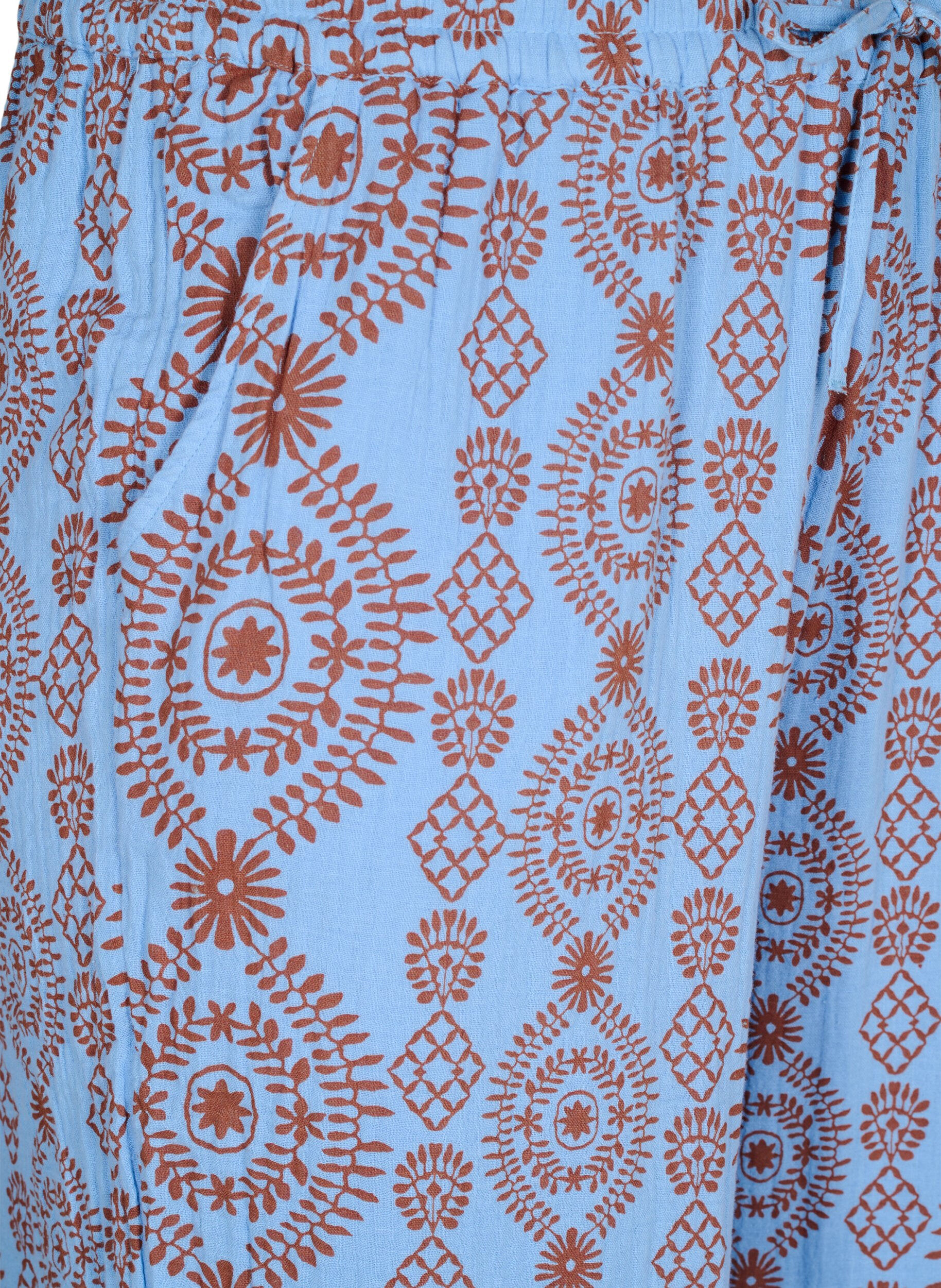 Zizzi Pantalon ample en mousseline de coton &agrave; motif, Bleu Clair, Packshot image number 2