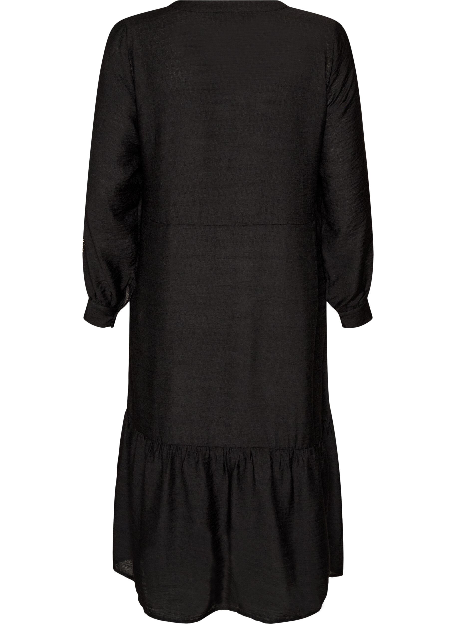 ZizziRobe en viscose avec broderies et volants &eacute;tag&eacute;s, Noir, Packshot image number 1