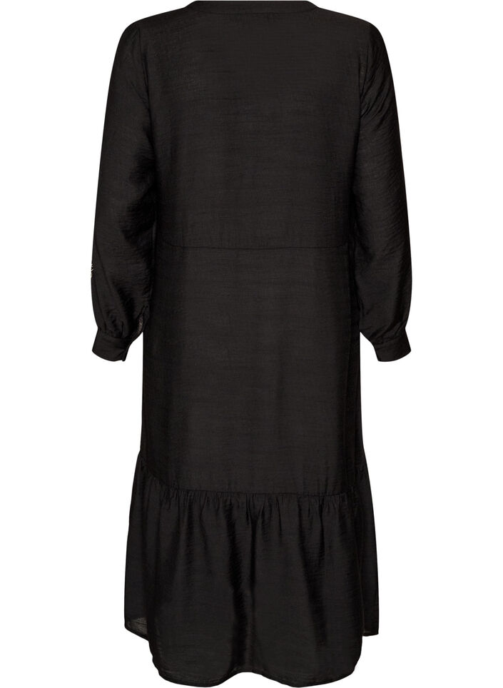 Robe en viscose avec broderies et volants &eacute;tag&eacute;s, Noir, Packshot image number 1