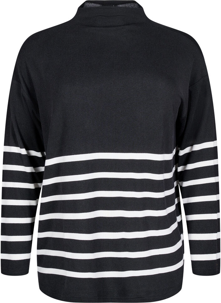 Blouse met een hoge hals en lange mouwen, Zwart, Packshot image number 0