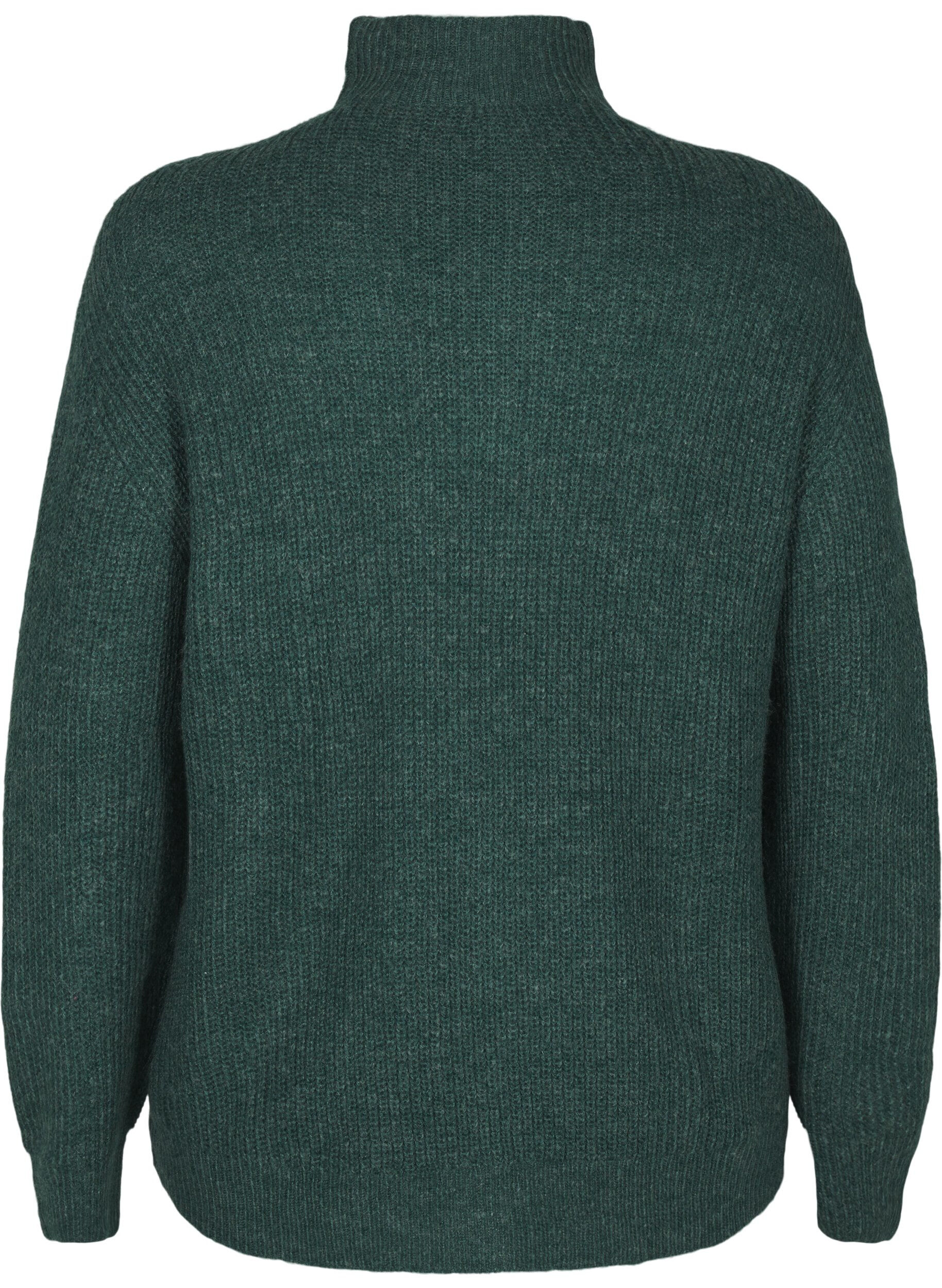 ZizziPull en tricot avec col haut et fermeture &eacute;clair, Vert fonc&eacute;, Packshot image number 1