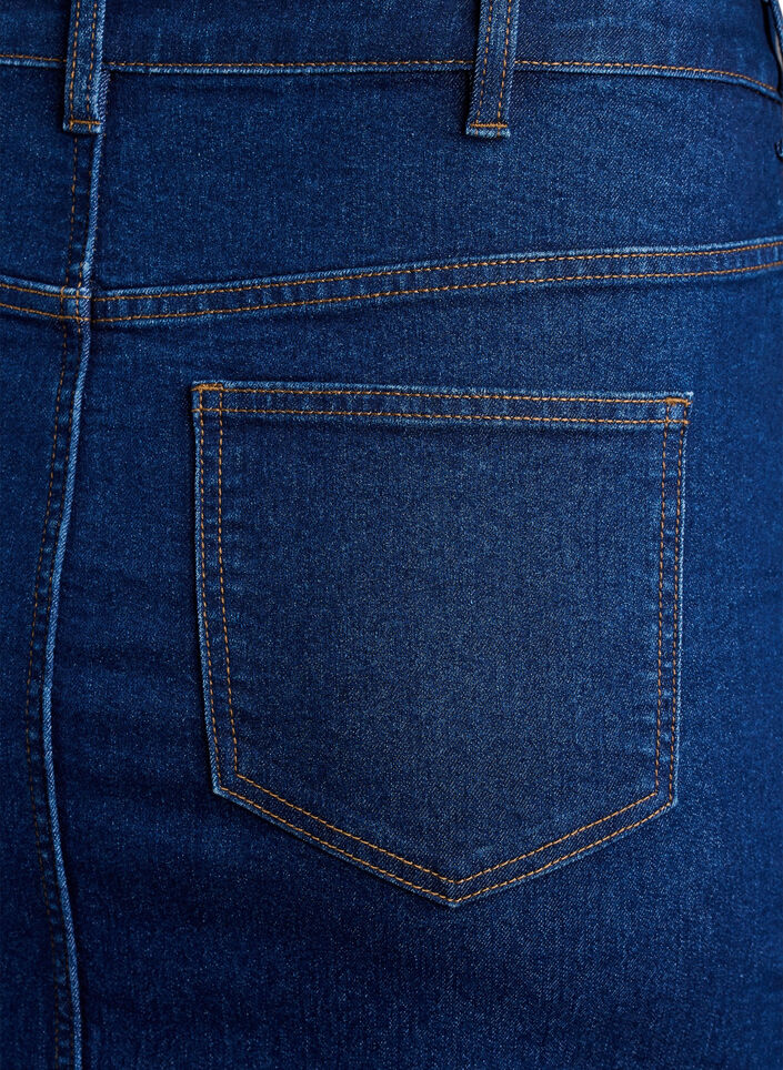 FLASH - Halflange denimrok met een voorsplit, Blauw, Packshot image number 4