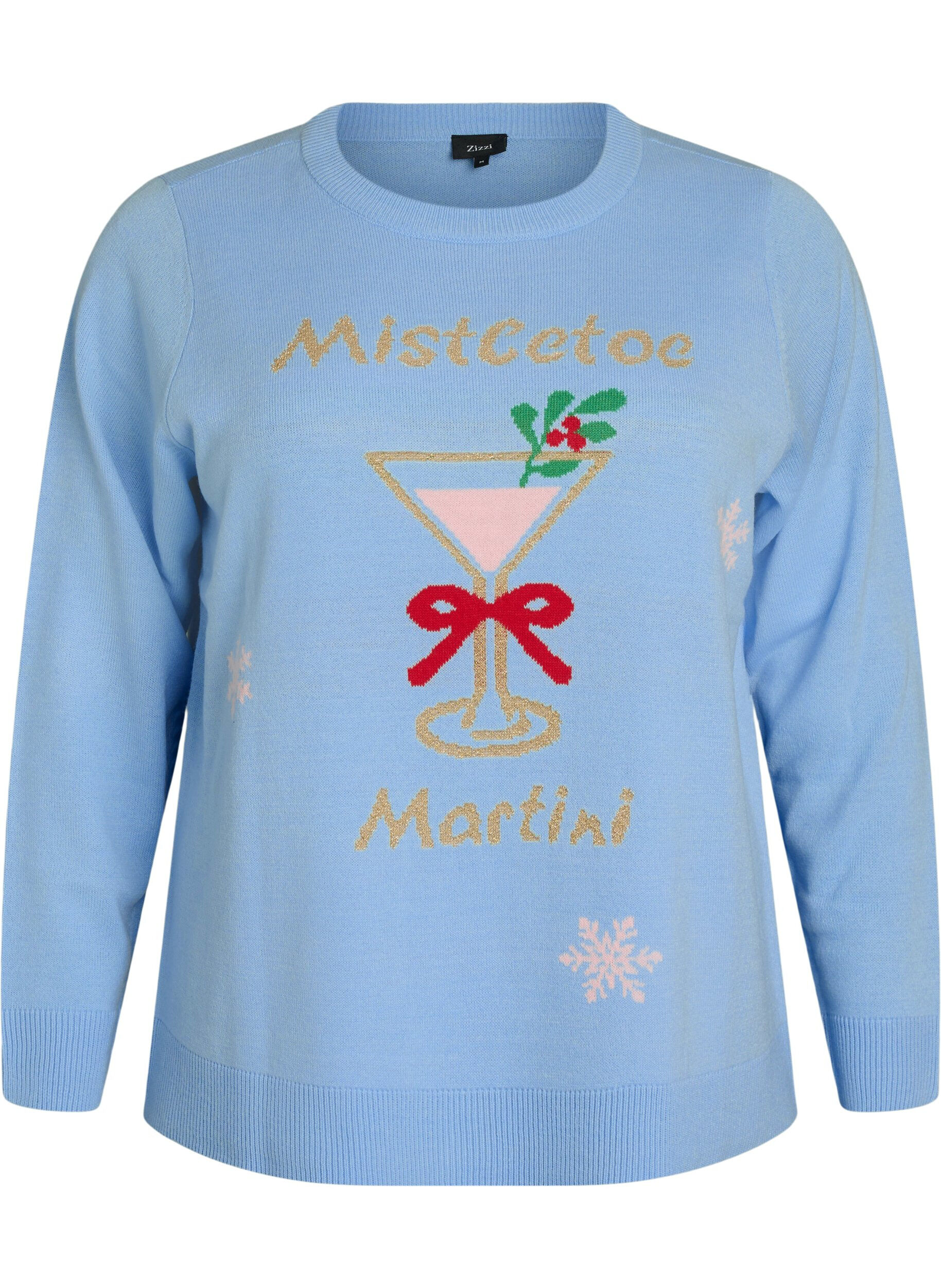 ZizziBlouse en maille avec motif de No&euml;l, Bleu Clair, Packshot image number 0