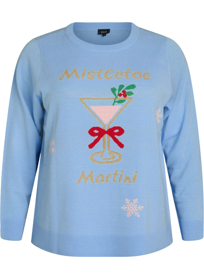 Blouse en maille avec motif de No&euml;l, Bleu Clair, Packshot image number 0