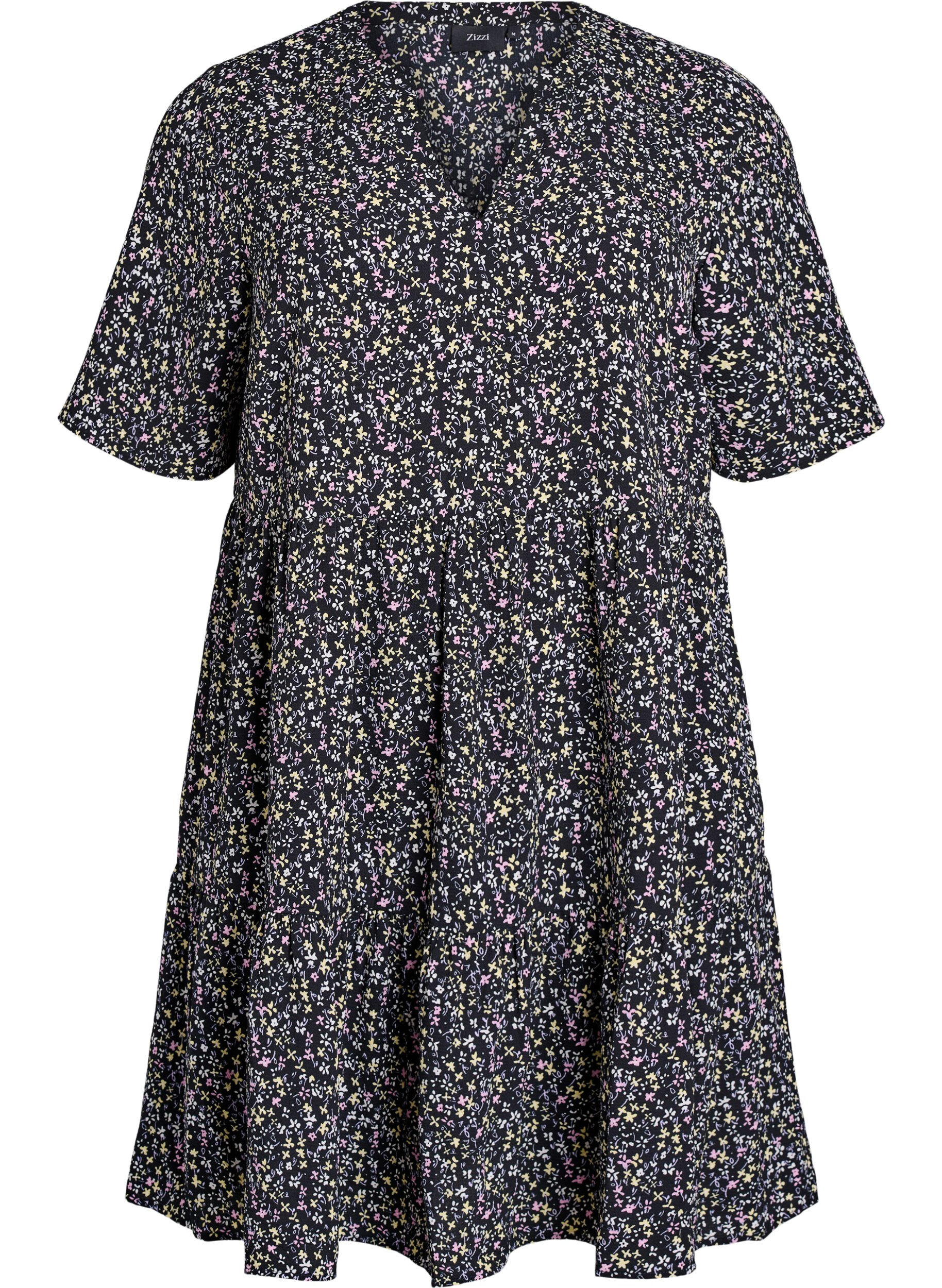 ZizziJurk met korte mouwen, A-lijn en snijlijnen, Zwart, Packshot image number 0
