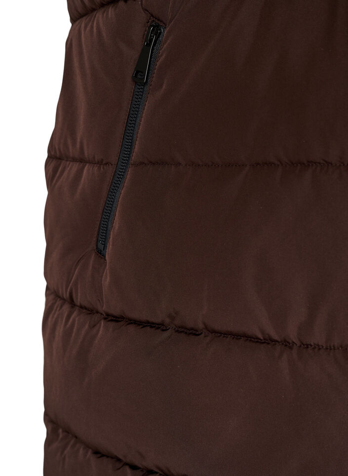 Lange vest met capuchon en zakken, Bruin, Packshot image number 3